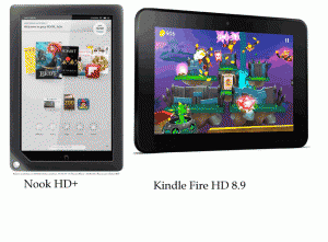 Kindle Fire HD 8.9 by Amazon or Nook HD+ by Barns & Noble 