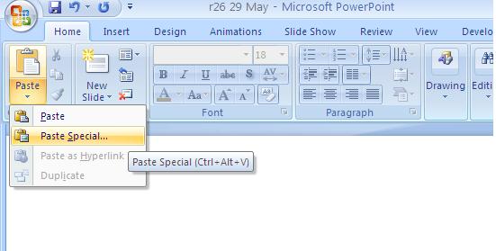 Paste special in ppt